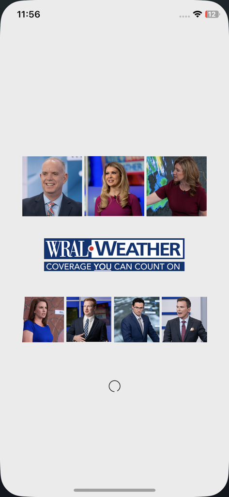 WRAL Weather - Splash screen for WRAL Weather app showing portraits of local meteorologists and the slogan Coverage You Can Count On