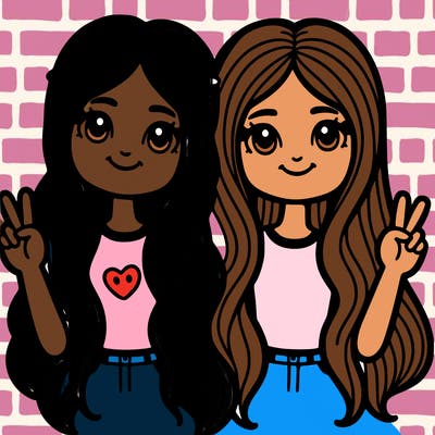 2 besties with middle long hair