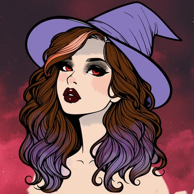 realistic witch girl with wavy hair and lips