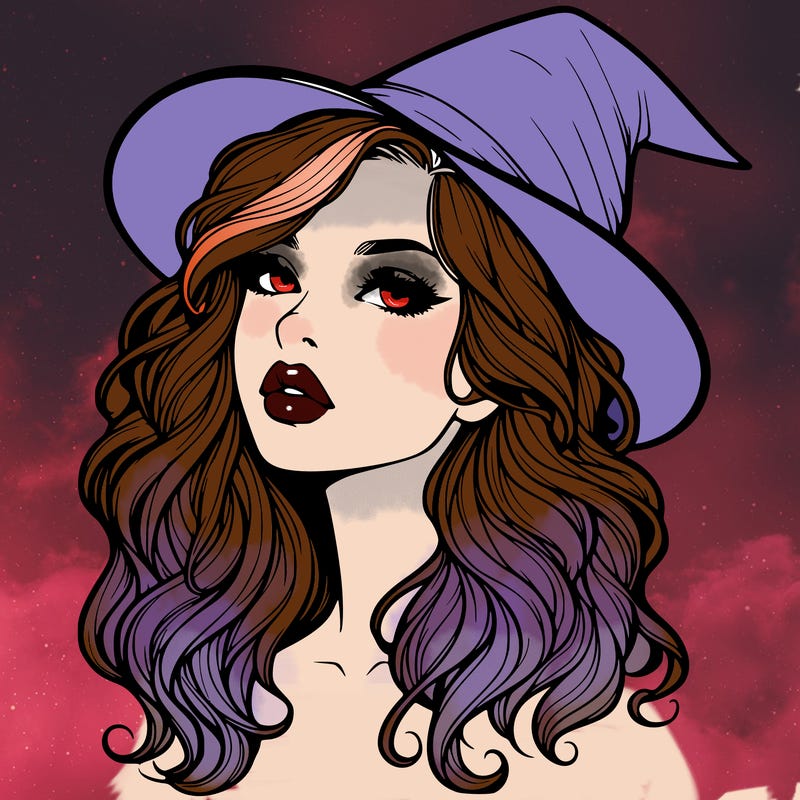 realistic witch girl with wavy hair and lips
