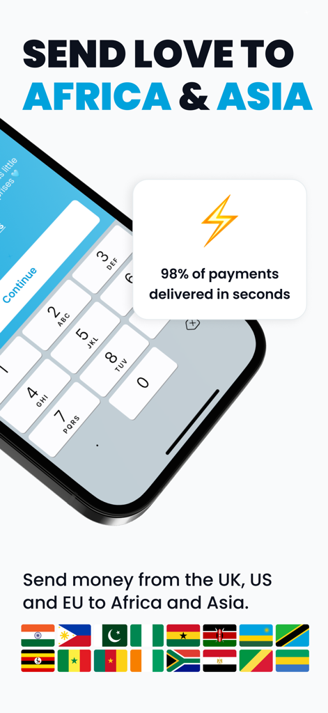 NALA Send Money Globally - NALA app interface for sending money to Africa and Asia showing fast delivery rates
