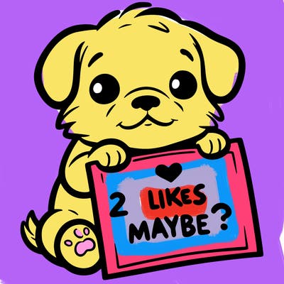 a puppy holding a sign that says 2 likes maybe?