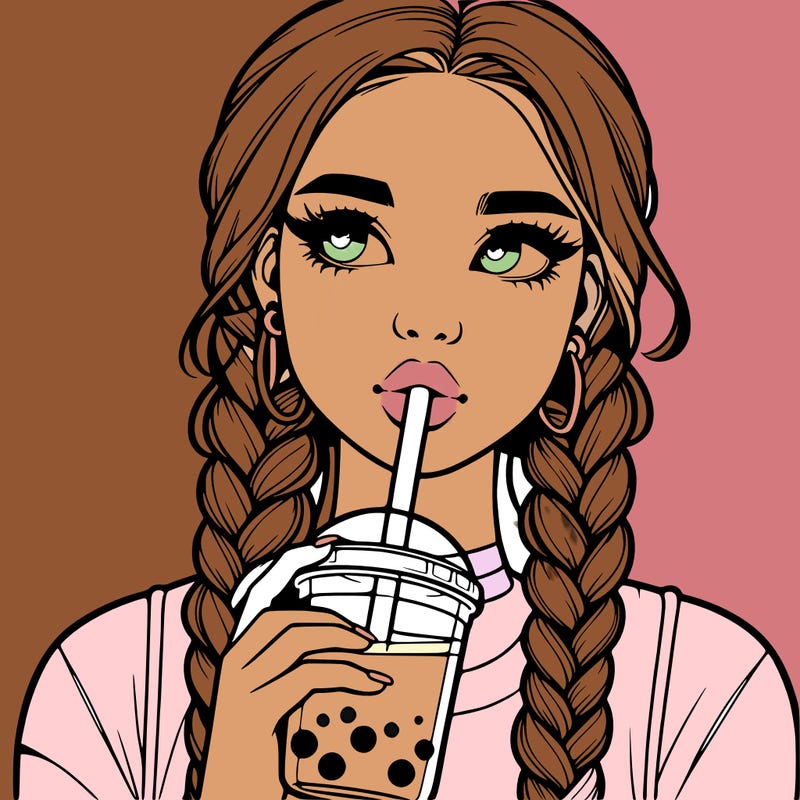 realistic girl with braided hair drinking boba