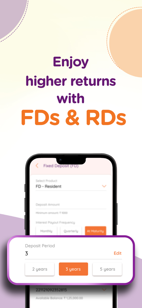 AU 0101: Banking App, UPI, FD - Interfaz de la aplicación AU 0101 para abrir Depósitos a Plazo Fijo y Depósitos Periódicos de alto rendimiento.