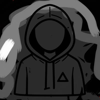 a person with non face waering a hoodie with a small triangle symbol