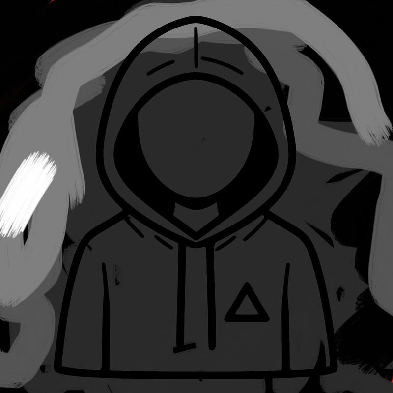 a person with non face waering a hoodie with a small triangle symbol