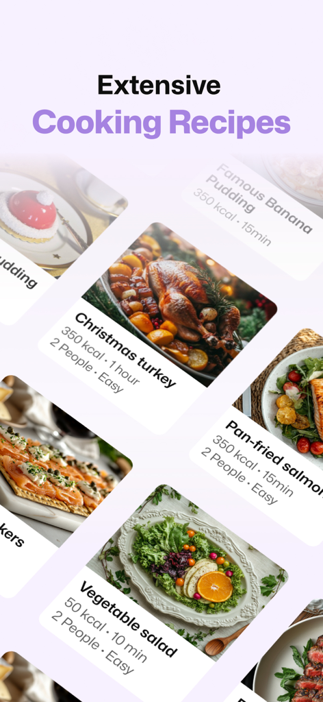 Well AI app interface featuring healthy meal recipes with calorie and prep time details