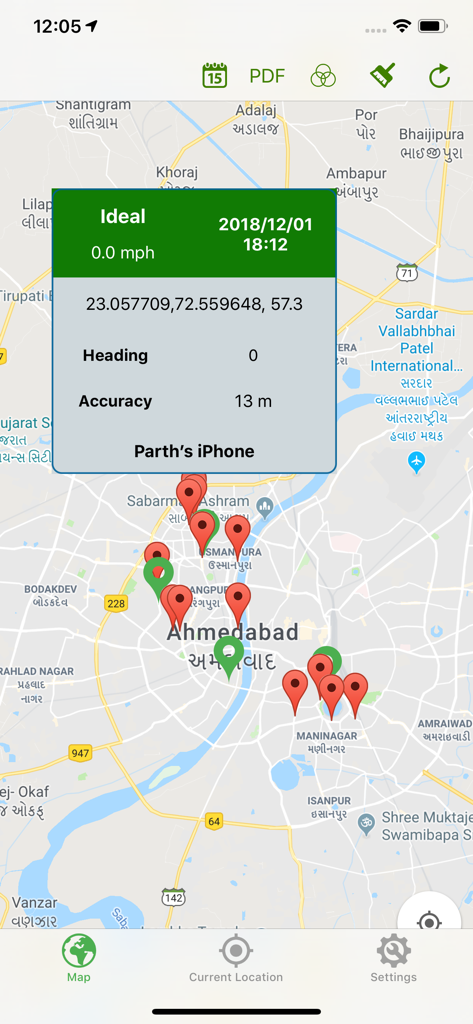 GPS Tracker - Phone Finder (L) - GPS Tracker app map view displaying location history markers and device data overlay