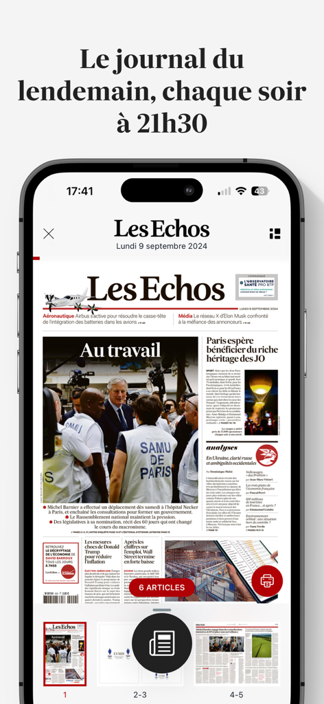 L'application mobile Les Echos affichant la une du journal numérique sur un iPhone