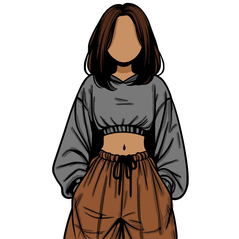 realistic girl faceless with baggy pants and a crop top