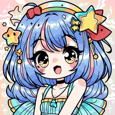 cute anime girl with star accessories