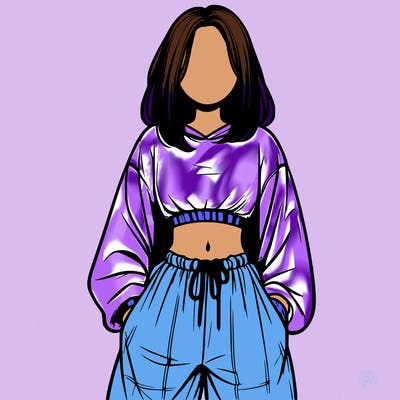 realistic girl faceless with baggy pants and a crop top