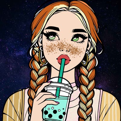realistic girl with braided hair drinking boba