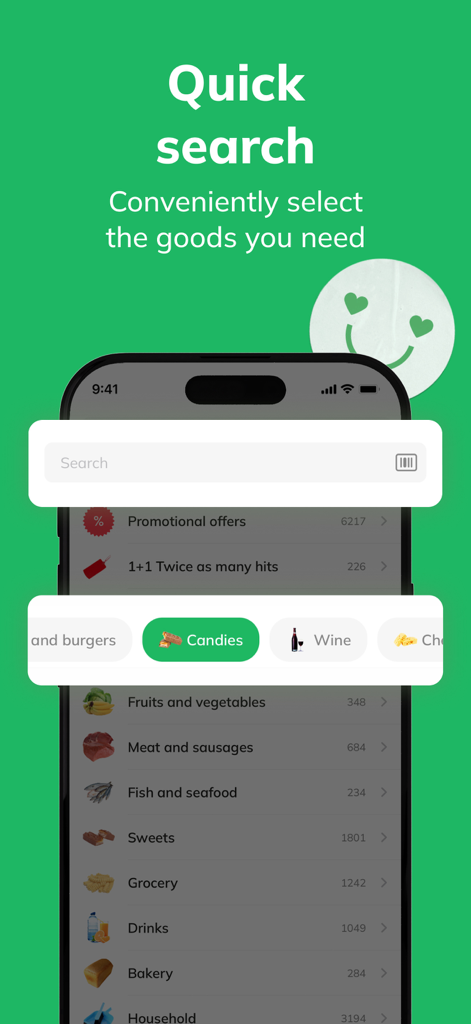 Zakaz.ua grocery delivery app - Zakaz.ua app quick search feature and category list for grocery shopping