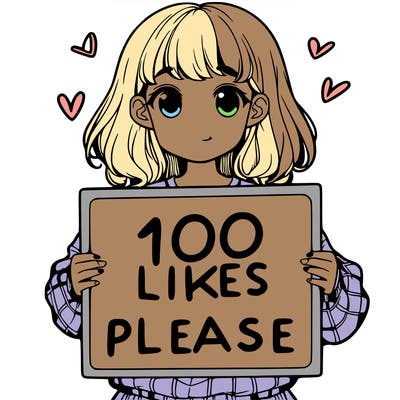 a girl holding a sign saying 100 likes please