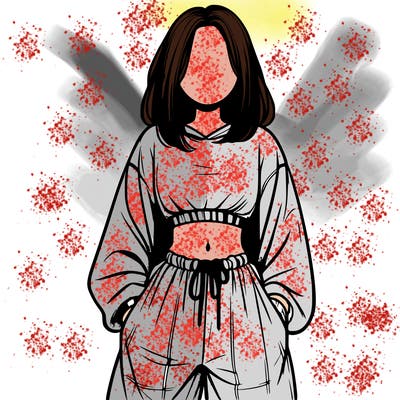 realistic girl faceless with baggy pants and a crop top