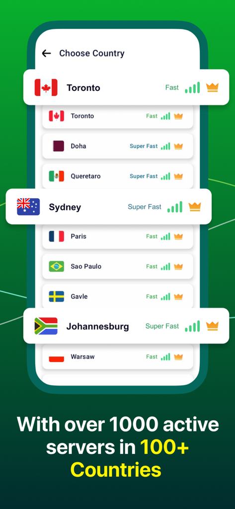 iLove VPN Wi-Fi Fast Free Wifi - List of international server locations in the iLove VPN app