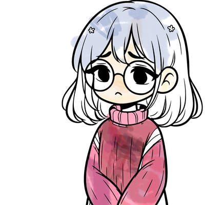sad girl with glasses in a sweater