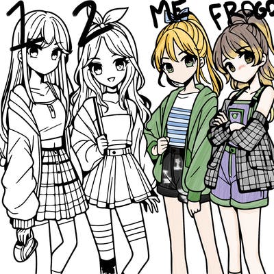 teen manga girls group of 4