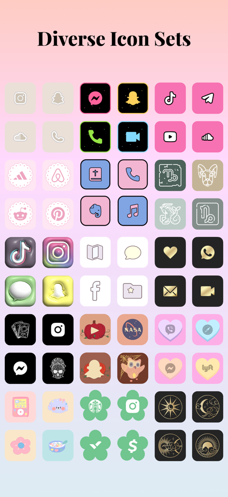 Aesthetic Kit: Photo Widget - Una variedad de conjuntos de iconos de apps personalizados coloridos y elegantes para la personalización de la pantalla de inicio del iPhone