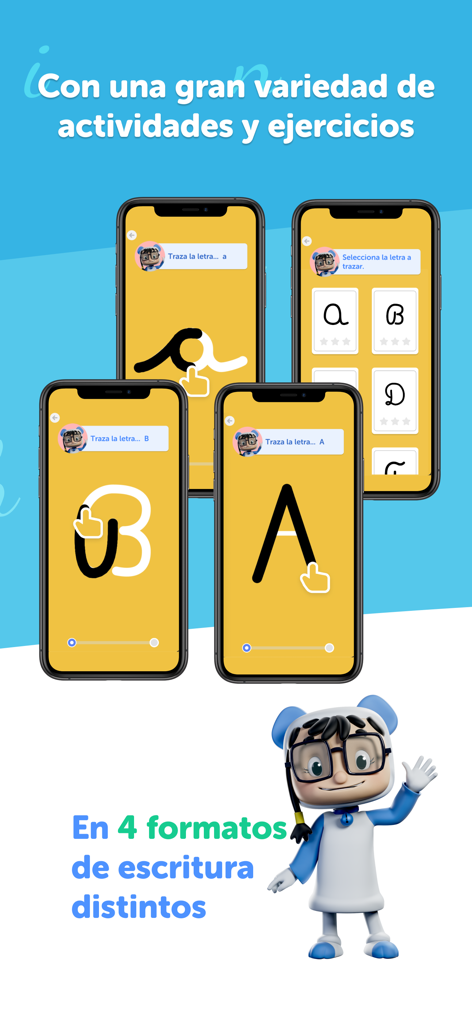 PleIQ - Caligrafía Interactiva - Ejercicios interactivos de escritura y trazado de letras en la aplicación PleIQ.