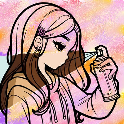 a realistic girl spray painting