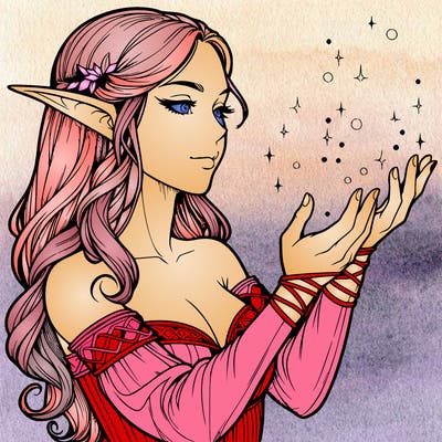 realistic elf girl doing magic
