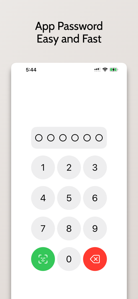 A smartphone screen showing a numeric keypad for entering an app password with a Face ID option for secure access.