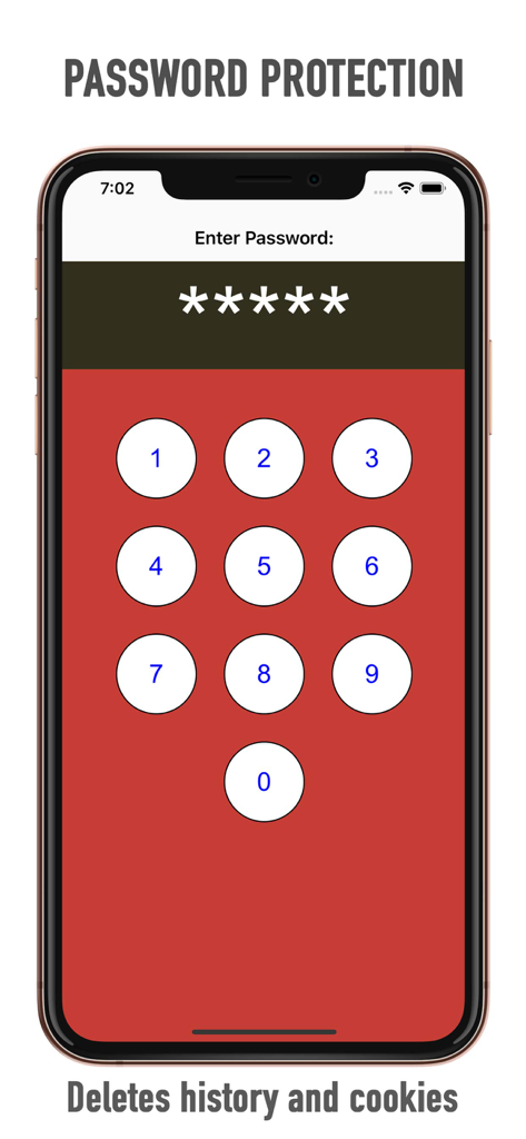 Private Browser - Secret Pages - A mobile screen showing the password protection feature of Private Browser with a numeric keypad and a prompt to enter a password.