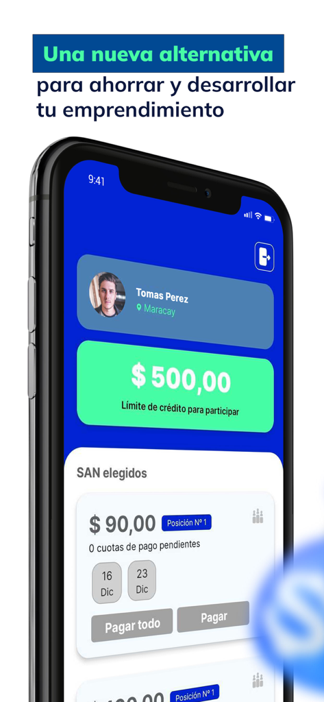 Tu-Turno - Interfaz de la aplicación móvil Tu Turno que muestra metas de ahorro y límites de crédito