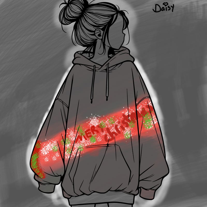 realistic girl with a oversized sweatshirt on and a bun