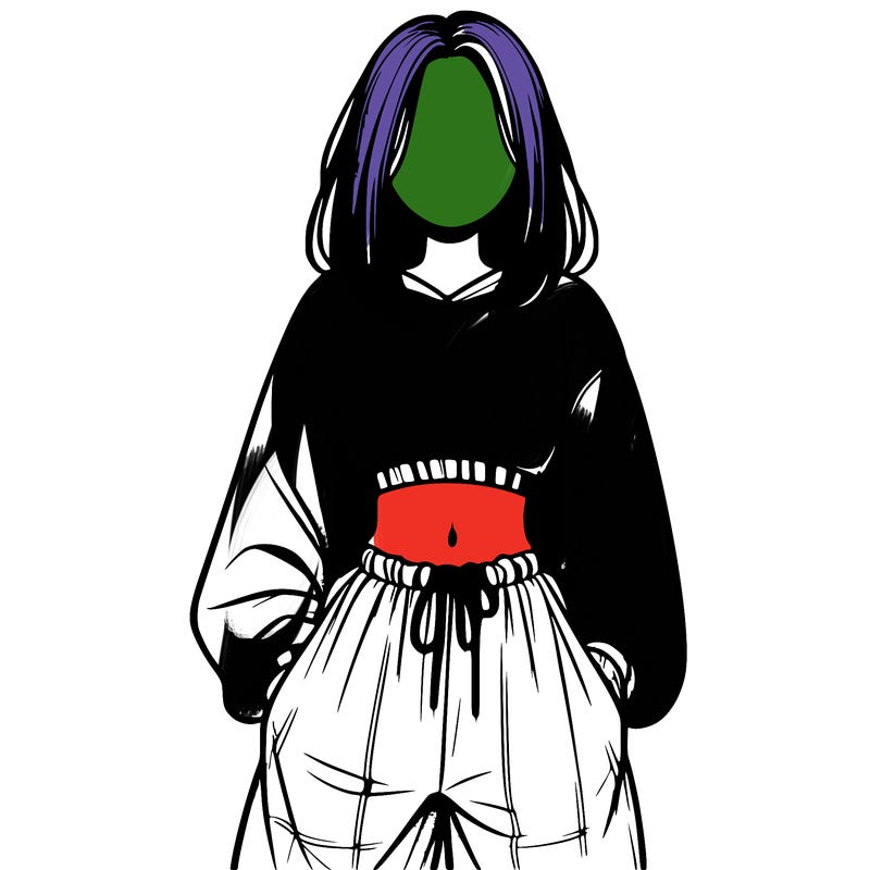 realistic girl faceless with baggy pants and a crop top