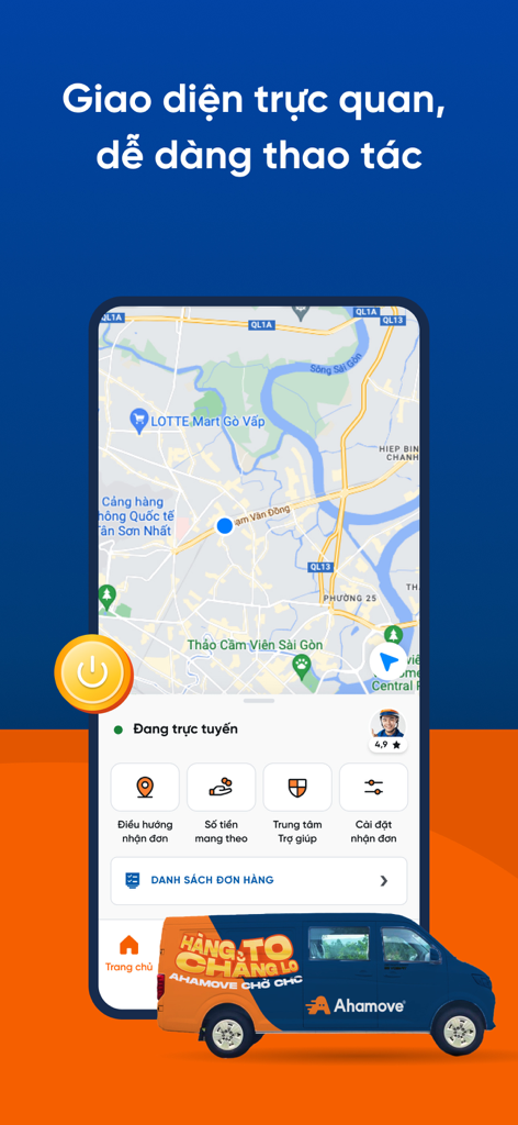 Tài xế Aha - Ahamove Driver mobile app interface with map and navigation features