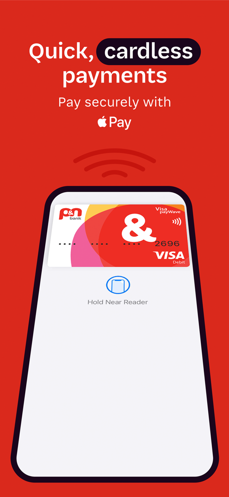 Tela do aplicativo móvel PN Bank para pagamentos sem cartão seguros com Apple Pay