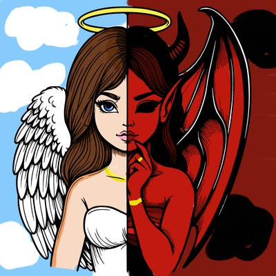 realistic angel half demon