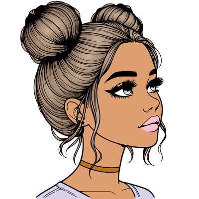 realistic girl with buns on the top of her head