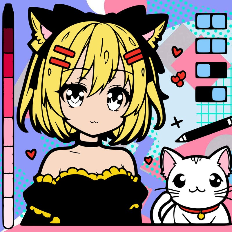 anime girl with a cat