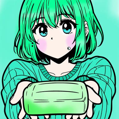 one manga girl holding a bar of soap