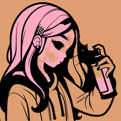 a realistic girl spray painting