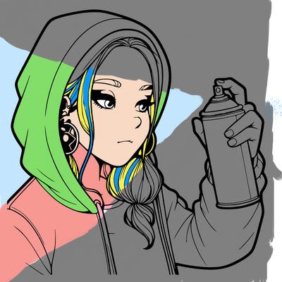 a realistic girl, spray painting