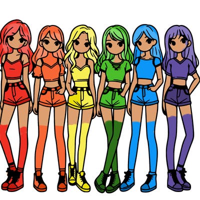 a group of girls wearing crop tops and shorts