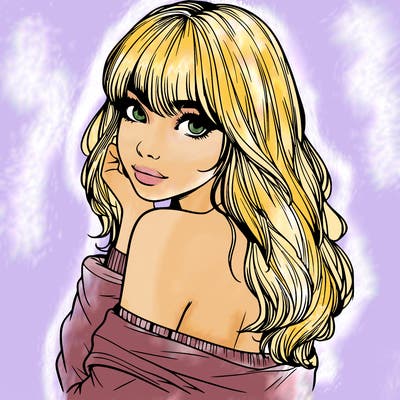 realistic girl with bangs looking over her shoulder