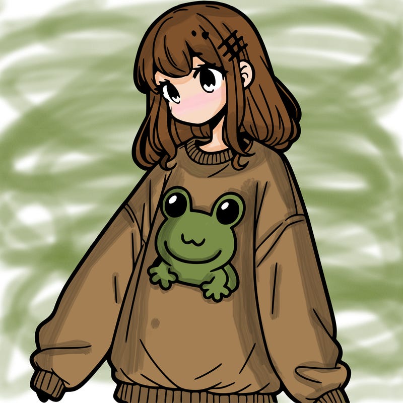 girl wearing frogging sweatshirt