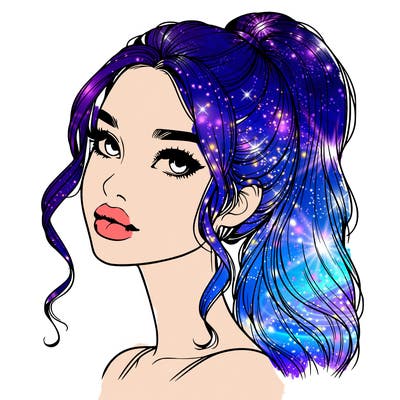 realistic girl with a ponytail on her hair and lips