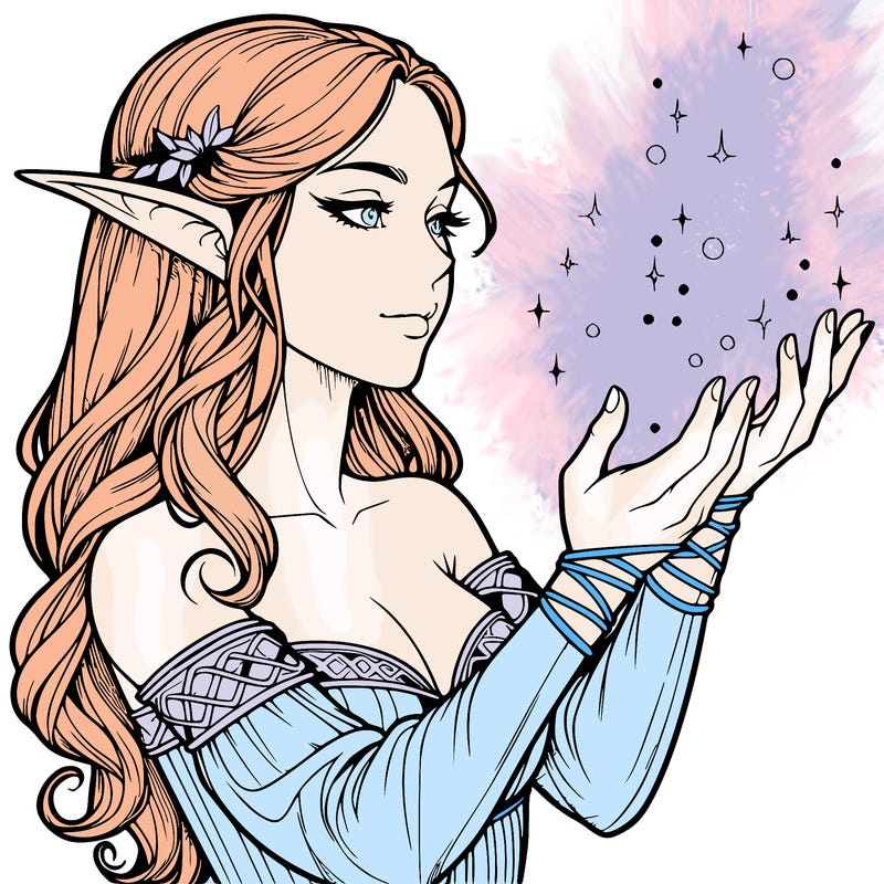 realistic elf girl doing magic