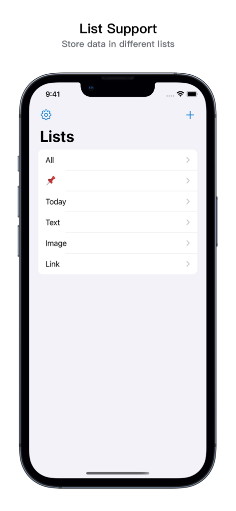 PasteNow - Instant Clipboard - iPhone screen showing the PasteNow app with organized clipboard lists for text images and links