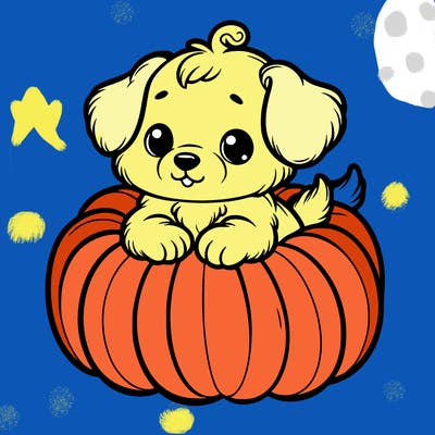 cute little puppy in a pumpkin