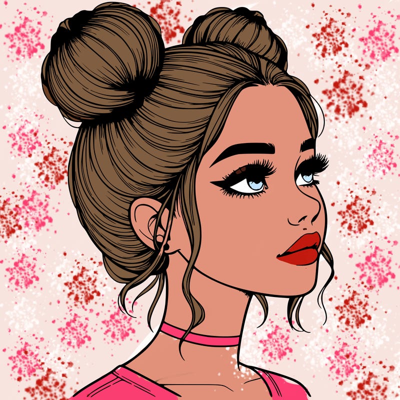 realistic girl with buns on the top of her head