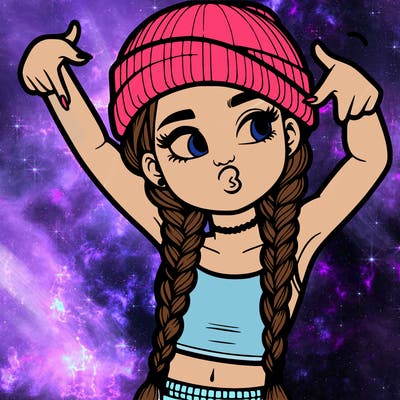 realistic teenage girl with braids and a beanie and crop top doing 🫶🏼