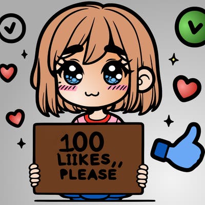 a girl with a sign saying 100 likes, please